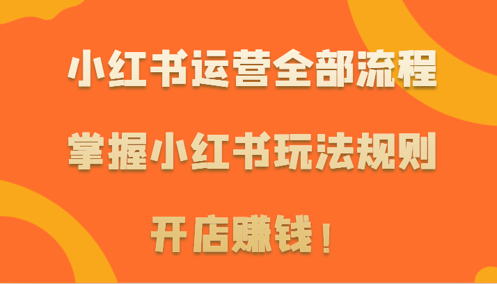 小红书运营全部流程，掌握小红书玩法规则，开店赚钱！-搞钱花