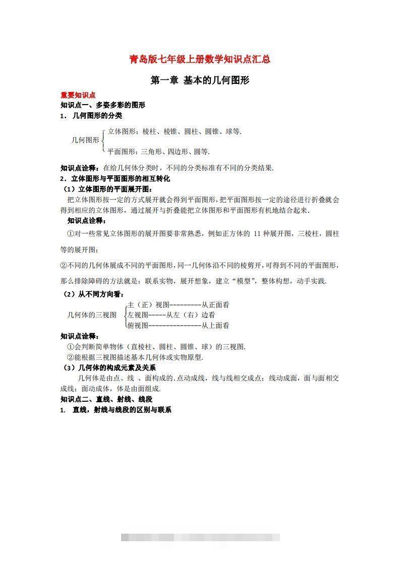 青岛版七年级上册数学知识点汇总-搞钱花