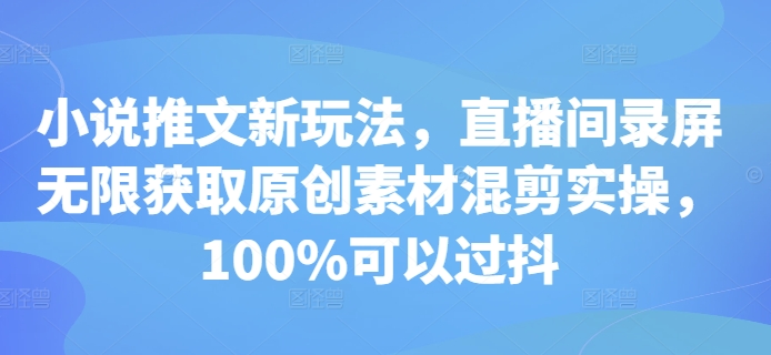 小说推文新玩法，直播间录屏无限获取原创素材混剪实操，100%可以过抖-搞钱花