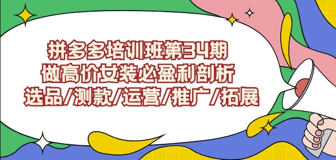 拼多多培训班第34期：做高价女装必盈利剖析选品/测款/运营/推广/拓展-搞钱花