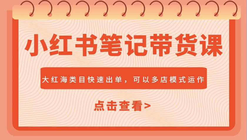 小红书笔记带货课，大红海类目快速出单，市场大，可以多店模式运作-搞钱花