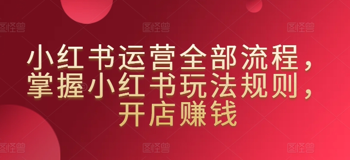 小红书运营全部流程，掌握小红书玩法规则，开店赚钱-搞钱花