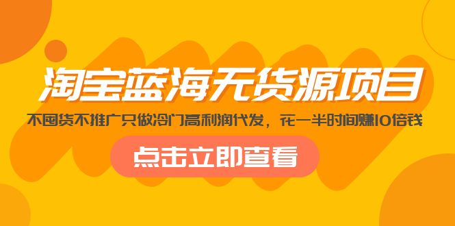 淘宝蓝海无货源项目，不囤货不推广只做冷门高利润代发，花一半时间赚10倍钱-搞钱花