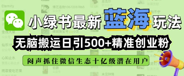 小绿书无脑搬运引流,全自动日引500精准创业粉,微信生态内又一个闷声发财的机会