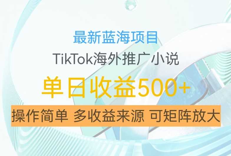 最新蓝海项目，利用tiktok海外推广小说赚钱佣金，简单易学，日入500+，可矩阵放大【揭秘】-搞钱花