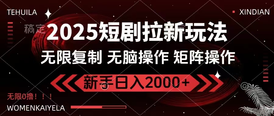 2025短剧拉新玩法，无需注册登录，无限0撸，无脑批量操作日入2000+-搞钱花