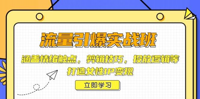 流量引爆实战班，涵盖情绪触点，剪辑技巧，投放逻辑等，打造女性IP变现-搞钱花
