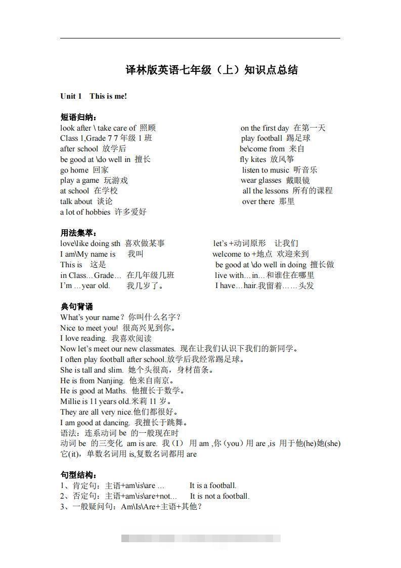 译林版英语七年级上册单元知识点总结(1)-搞钱花