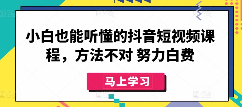 小白也能听懂的抖音短视频课程，方法不对 努力白费-搞钱花