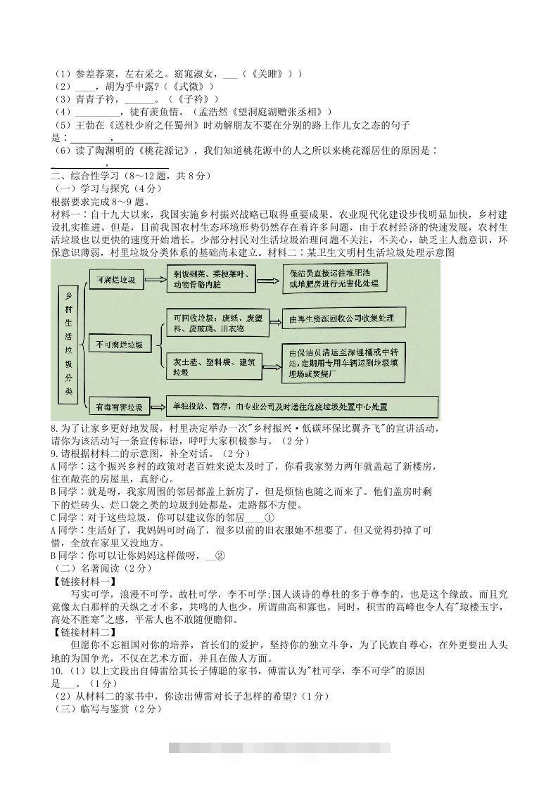图片[2]-2021-2022学年云南省昭通市绥江县八年级下学期期中语文试题及答案(Word版)-搞钱花