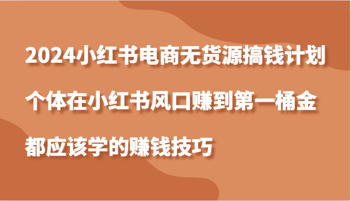 2024小红书电商无货源搞钱计划，个体在小红书风口赚到第一桶金应该学的赚钱技巧-搞钱花