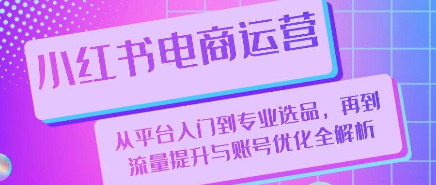 小红书电商运营：从平台入门到专业选品，再到流量提升与账号优化全解析-搞钱花