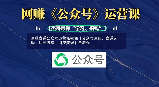 网创赛道公众号运营私密课【公众号注册、赛道选择、话题选择、引流变现】全流程-搞钱花