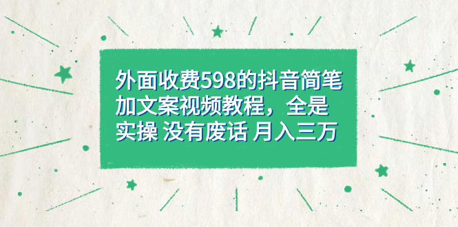 外面收费598抖音简笔加文案教程,全是实操 没有废话 月入三万(教程+资料)-搞钱花
