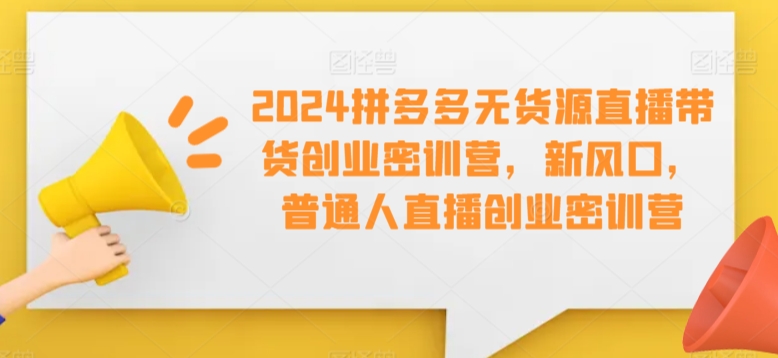 2024拼多多无货源直播带货创业密训营，新风口，普通人直播创业密训营-搞钱花