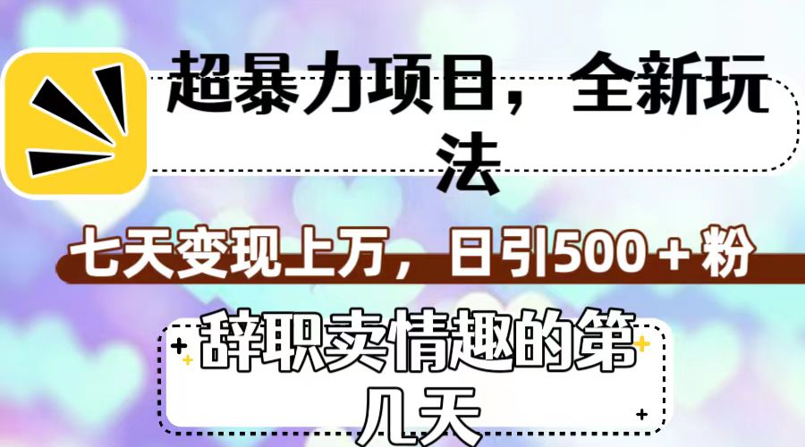 超暴利项目,全新玩法(辞职卖情趣的第几天),七天变现上万,日引500+粉-搞钱花