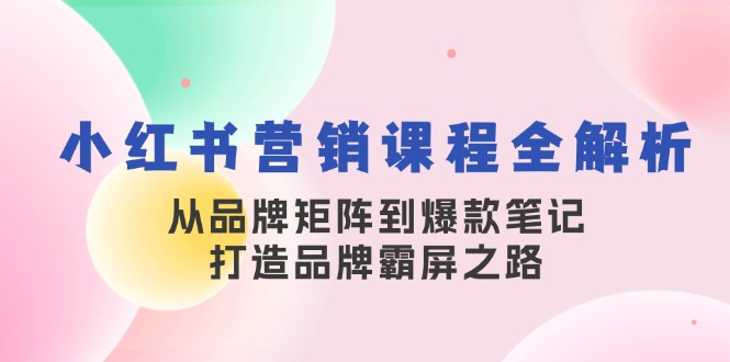 小红书营销课程全解析，从品牌矩阵到爆款笔记，打造品牌霸屏之路-搞钱花