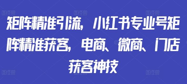 矩阵精准引流，小红书专业号矩阵精准获客，电商、微商、门店获客神技-搞钱花