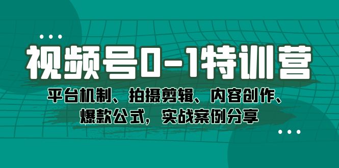 视频号0-1特训营:平台机制、拍摄剪辑、内容创作、爆款公式,实战案例分享-搞钱花