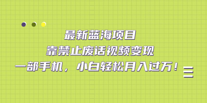 最新蓝海项目,靠禁止废话视频变现,一部手机,小白轻松月入过万!-搞钱花