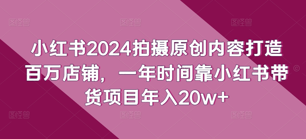 小红书2024拍摄原创内容打造百万店铺，一年时间靠小红书带货项目年入20w+-搞钱花