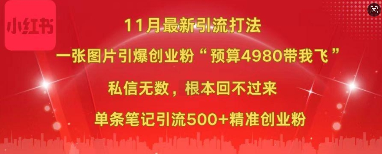 小红书11月最新图片打粉，一张图片引爆创业粉，“预算4980带我飞”，单条引流500+精准创业粉-搞钱花