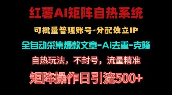 红薯矩阵自热系统，独家不死号引流玩法！矩阵操作日引流500+-搞钱花