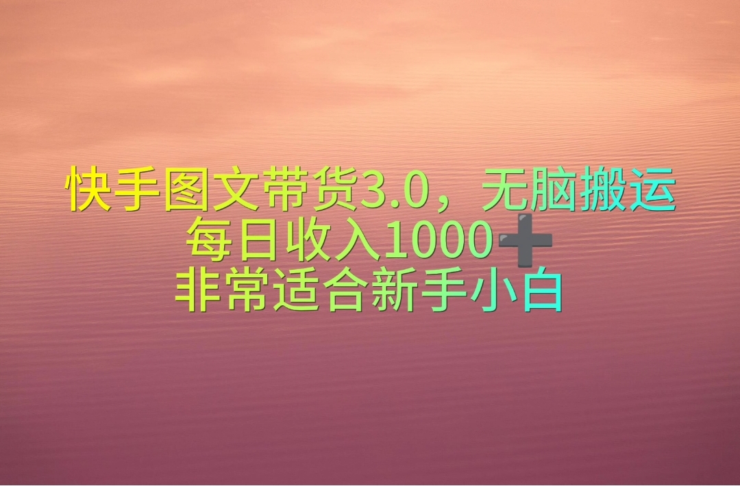 （10252期）快手图文带货3.0，无脑搬运，每日收入1000＋，非常适合新手小白-搞钱花