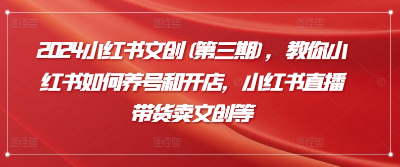 2024小红书文创(第三期)，教你小红书如何养号和开店，小红书直播带货卖文创等-搞钱花
