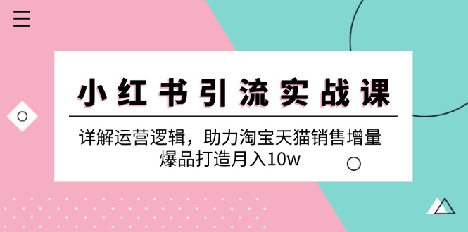 小红书引流实战课：详解运营逻辑，助力淘宝天猫销售增量，爆品打造月入10w-搞钱花