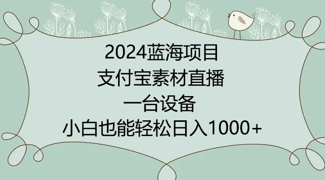 2024年蓝海项目，支付宝素材直播，无需出境，小白也能日入1000+ ，实操教程-搞钱花