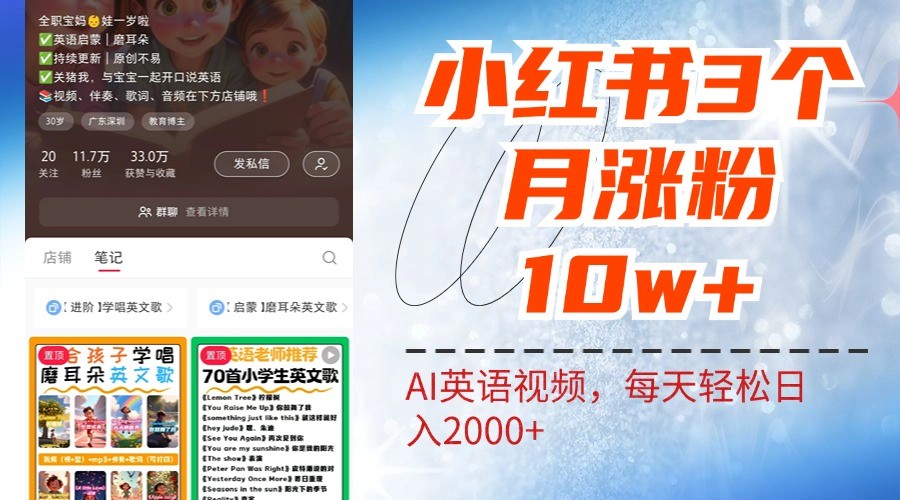 小红书三个月涨粉10W，AI英语视频0成本制作，每天轻松日入2000+-搞钱花