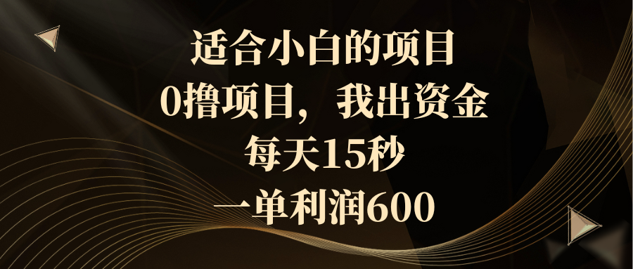适合小白的项目，0撸项目，我出资金，每天15秒，一单利润600-搞钱花