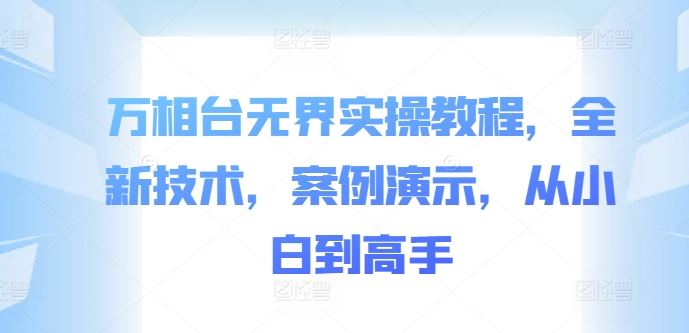 万相台无界实操教程，全新技术，案例演示，从小白到高手-搞钱花