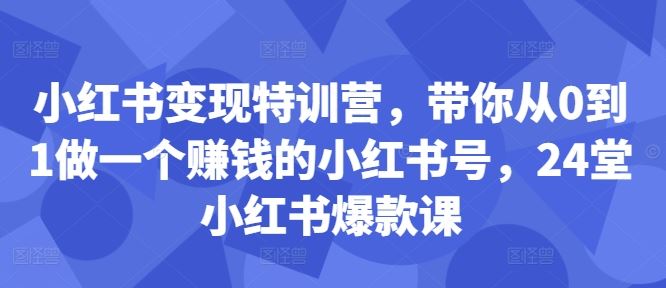 小红书变现特训营，带你从0到1做一个赚钱的小红书号，24堂小红书爆款课-搞钱花