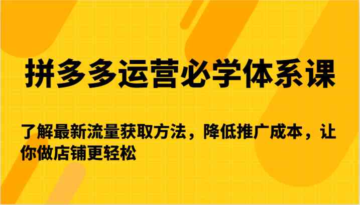 拼多多运营必学体系课-了解最新流量获取方法，降低推广成本，让你做店铺更轻松-搞钱花