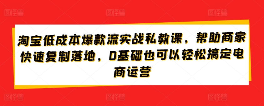 淘宝低成本爆款流实战私教课，帮助商家快速复制落地，0基础也可以轻松搞定电商运营-搞钱花