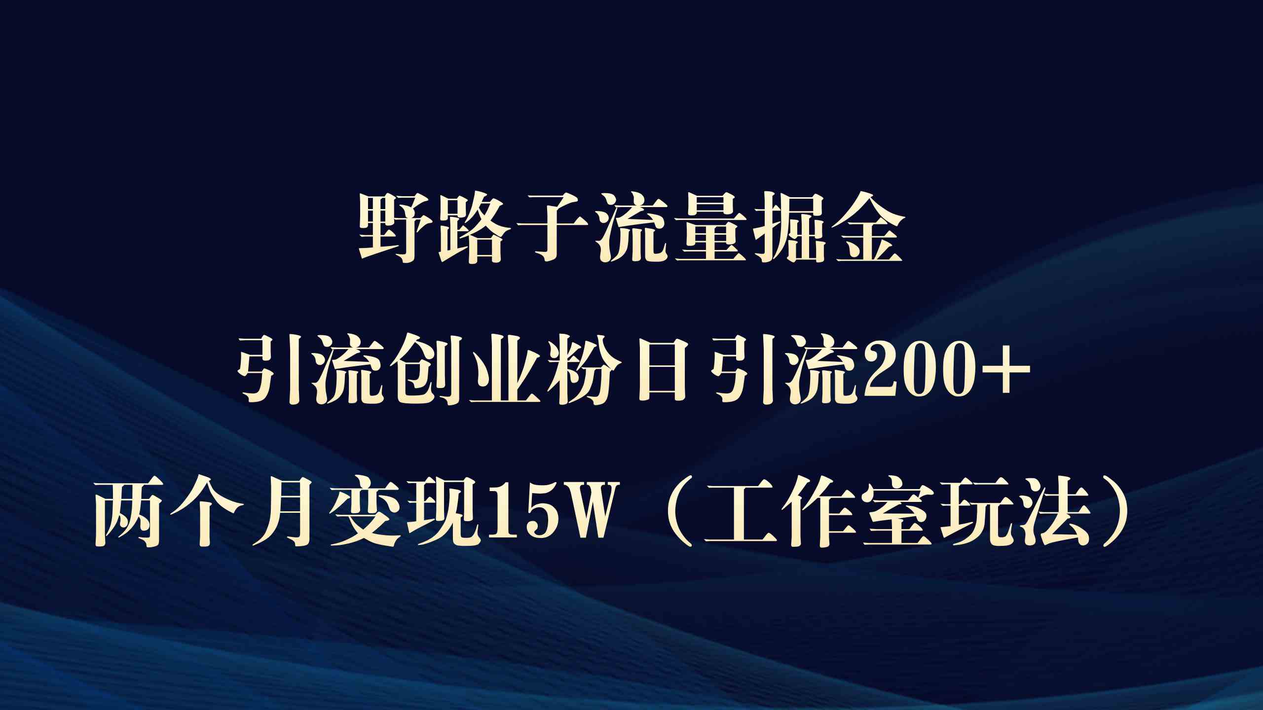 （9513期）野路子流量掘金，引流创业粉日引流200+，两个月变现15W（工作室玩法））-搞钱花