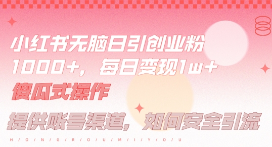 小红书无脑每日引流创业粉500+，小白每天只花半小时，躺赚长尾收益【揭秘】-搞钱花