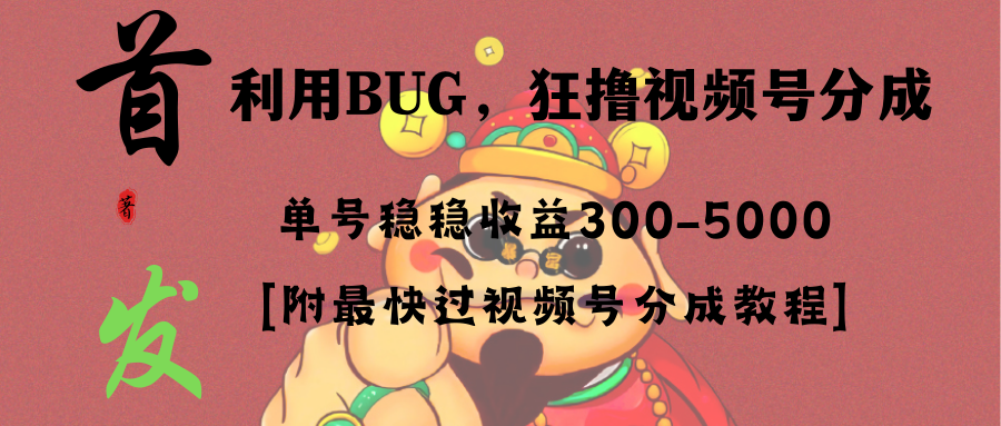 全网独家首发，视频号BUG，超短期项目，单号每日净收益300-5000！-搞钱花