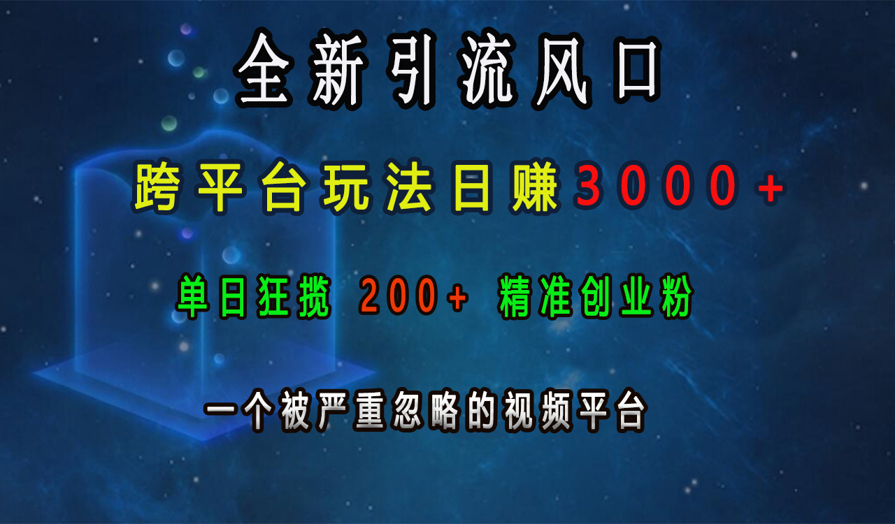 全新引流风口,跨平台玩法日赚3000+,单日狂揽200+精准创业粉,一个被严重忽略的视频平台-搞钱花