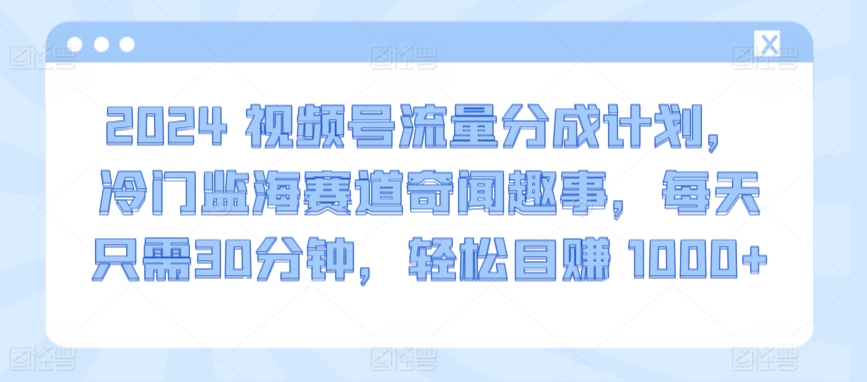2024视频号流量分成计划,冷门监海赛道奇闻趣事,每天只需30分钟,轻松目赚 1000+-搞钱花