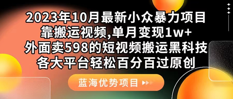 外面卖598的10月最新短视频搬运黑科技，各大平台百分百过原创 靠搬运月入1w-搞钱花