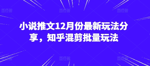 小说推文12月份最新玩法分享，知乎混剪批量玩法-搞钱花