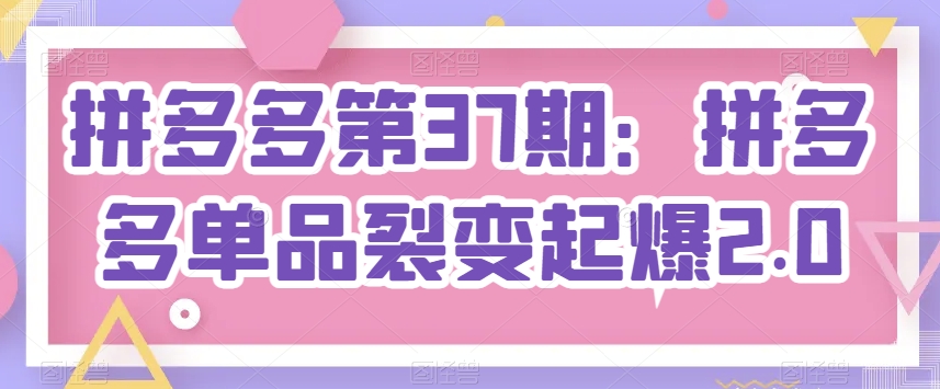 拼多多第37期：拼多多单品裂变起爆2.0-搞钱花