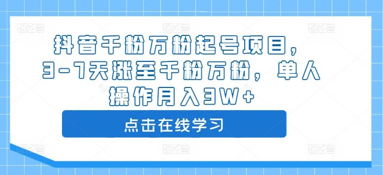 抖音千粉万粉起号项目，3-7天涨至千粉万粉，单人操作月入3W+-搞钱花
