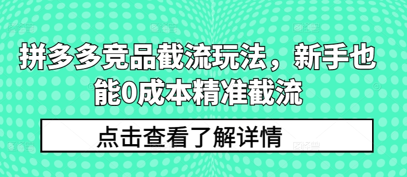 拼多多竞品截流玩法，新手也能0成本精准截流-搞钱花
