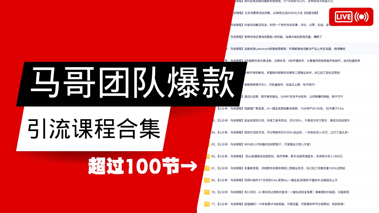 马哥团队【122节】最全项目爆款引流课程合集【持续更新】-搞钱花