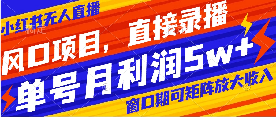 风口项目,小红书无人直播带货,直接录播,可矩阵,月入5w+-搞钱花