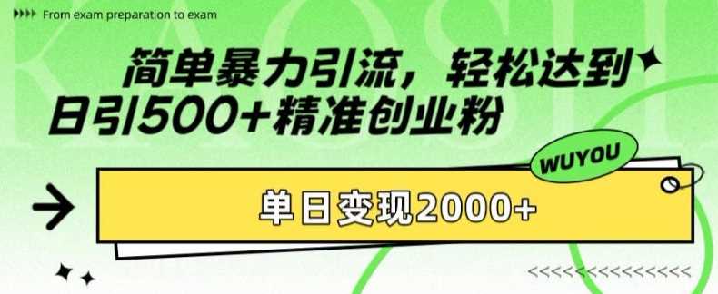 简单暴力引流轻松达到日引500+精准创业粉,单日变现2k【揭秘】-搞钱花